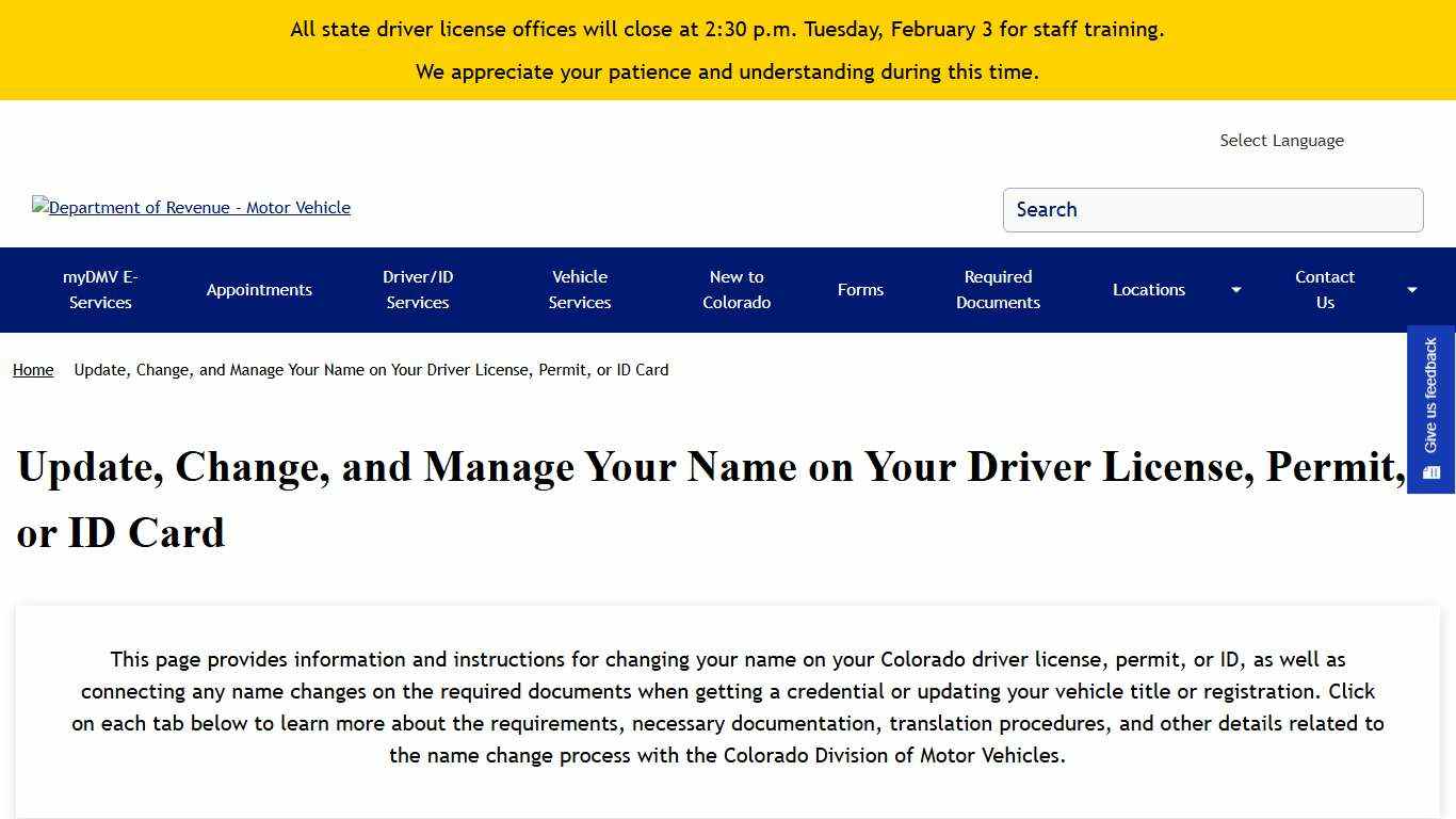 Update, Change, and Manage Your Name on Your Driver License, Permit, or ID Card Department of Revenue - Motor Vehicle