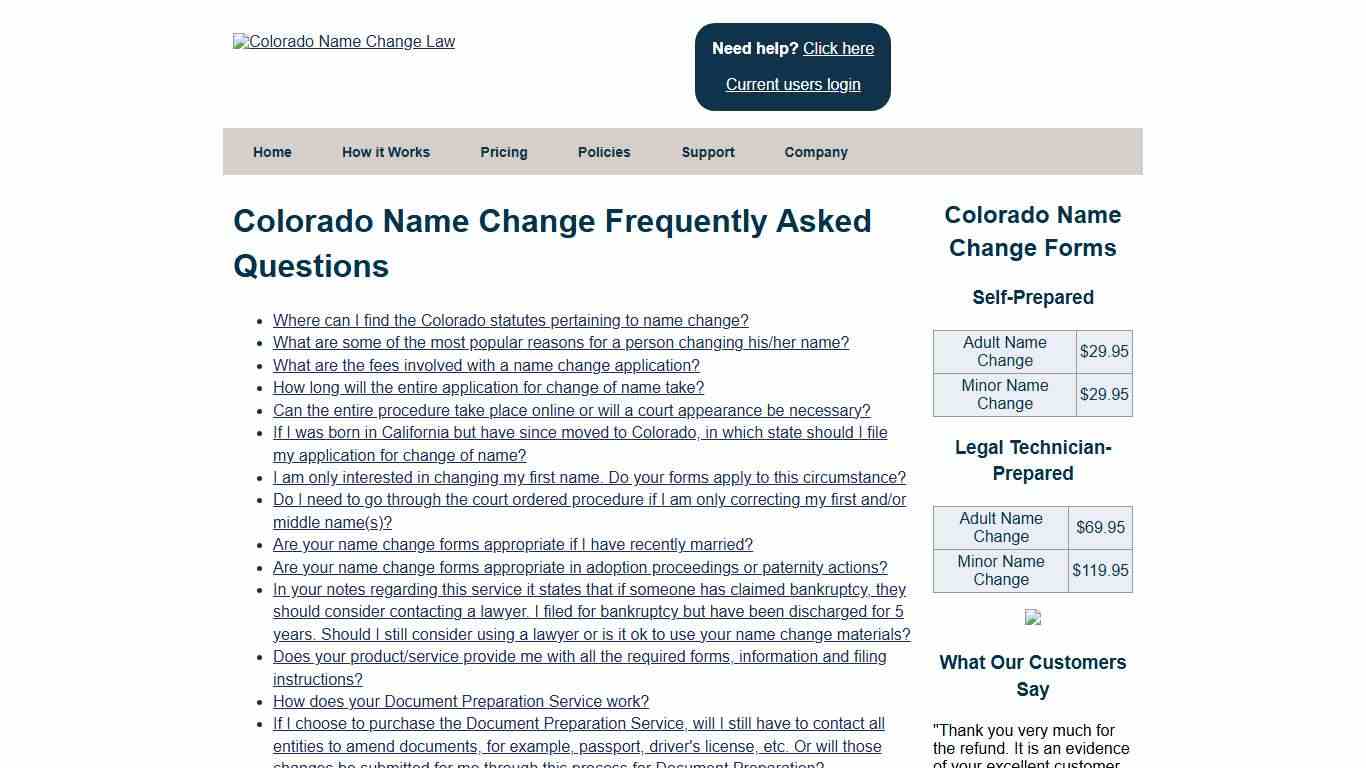 Colorado Name Change Frequently Asked Questions